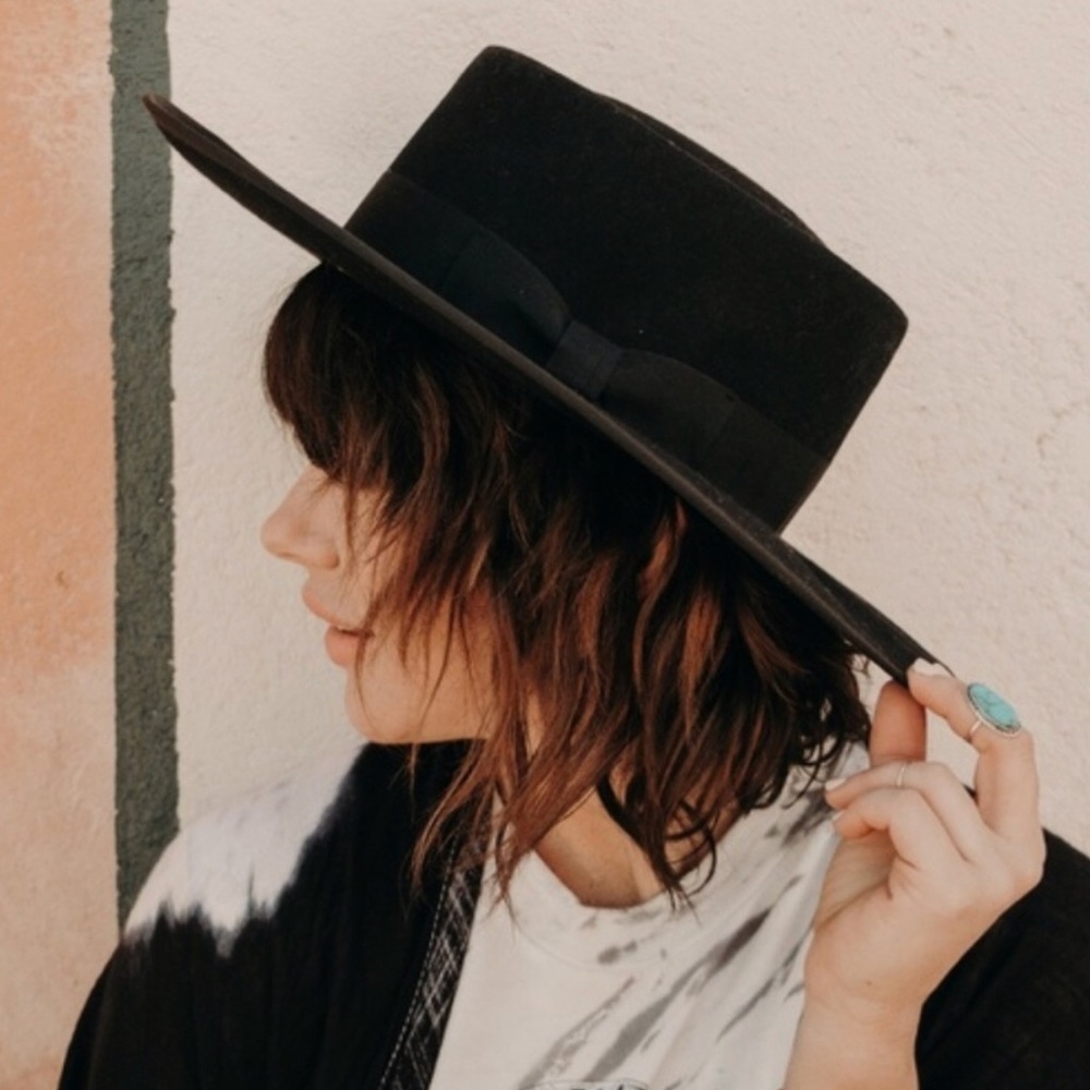 Wool gambler hat black big brim